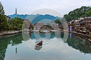 Ancient town Fenghuang at sunset in Hunan China