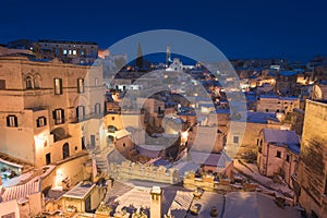 Ancient town of Matera Sassi di Matera at wintertime