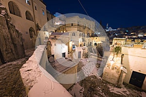 Ancient town of Matera Sassi di Matera at wintertime
