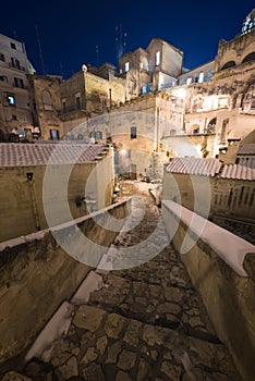 Ancient town of Matera Sassi di Matera at wintertime