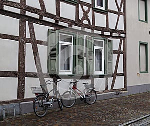 Ancient town Seligenstadt, Germany. Street of the old city. Col