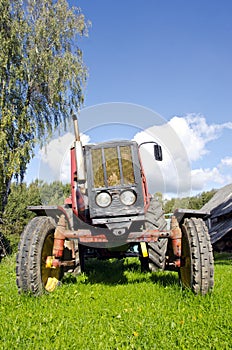 Ancient tractor in farm