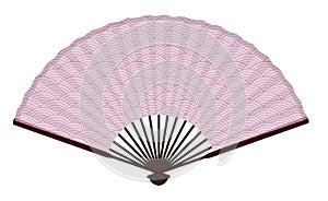 Ancient Traditional Japanese Fan With The Japanese Sea Wave Pattern