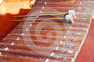 Ancient Traditional Thai Wooden musical instruments close up