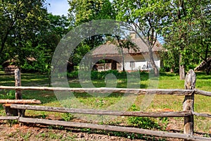 Ancient traditional ukrainian rural house in Pyrohiv Pirogovo village near Kiev, Ukraine