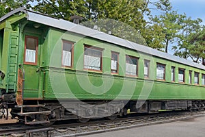 Ancient train, railway green passenger car
