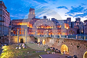 Ancient Trajans market and Forum square of Rome dawn view