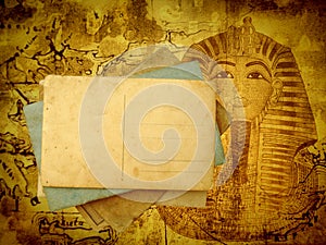 Ancient travel background with postcards