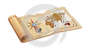 Ancient Treasure Map Scroll with Compass, vector design Generative AI