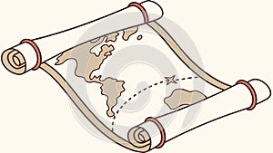 Ancient Treasure Map Scroll with Dotted Path Vector Graphic, vector design Generative AI