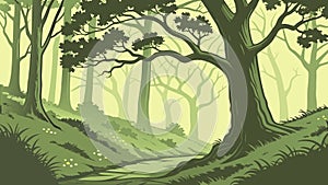 Ancient Tree in Enchanted Forest: Mystery and Natural Beauty, vector design Generative AI