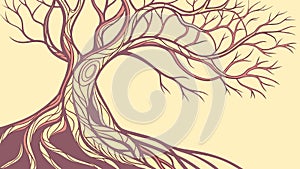 Ancient Tree of Life Bare Branches and Deep Roots, vector design Generative AI