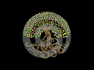 Ancient tree logo with heart leaves