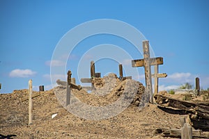 Ancient tribal graveyard at New Mexico pueblo where indigenous peoples still live and perform ceremonies