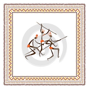 Ancient tribal people, ethnic ornament frame for