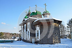 Ancient Trinity Troitskaya church from the village of Dyadino in the village of Taltsy, Irkutsk region, Russia