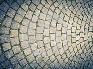 Ancient type of road paving, made of lava stone squares, with a harmoniously semi-circular structure