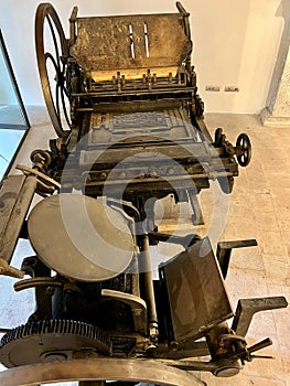 ancient typography machine, sicily, italy