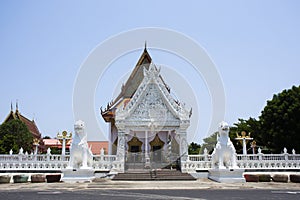Ancient ubosot ordination hall or antique old church for thai people travelers travel visit and respect praying blessing wish