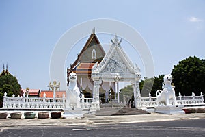 Ancient ubosot ordination hall or antique old church for thai people travelers travel visit and respect praying blessing wish