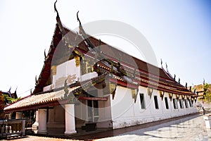 Ancient ubosot ordination hall or antique old church for thai people travelers travel visit and respect praying blessing wish