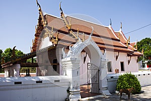 Ancient ubosot ordination hall or antique old church for thai people travelers travel visit and respect praying blessing wish