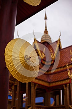 Ancient umbrella in the Thai temple