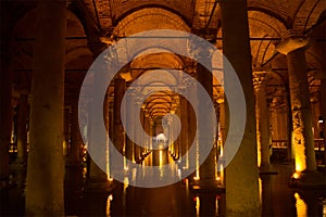 Ancient underground reservoir Cisterna Basilica. Istanbul, Turkey