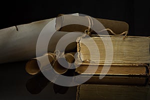 Ancient Unfolded and Rolled Scrolls and Ancient Books