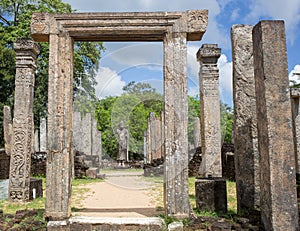 Ancient Vatadage Buddhist stupa in Pollonnaruwa