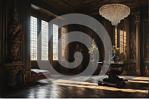 an ancient view in the interior of the building , 3d illustration photo