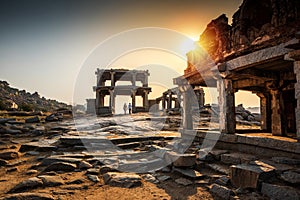 Ancient Vijayanagara Empire civilization ruins of Hampi, Karnataka, India