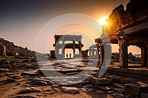 Ancient Vijayanagara Empire civilization ruins of Hampi, Karnataka, India