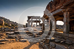 Ancient Vijayanagara Empire civilization ruins of Hampi, Karnataka, India