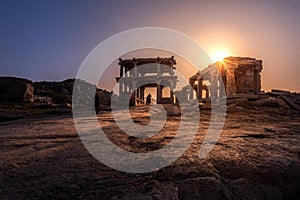 Ancient Vijayanagara Empire civilization ruins of Hampi, Karnataka, India