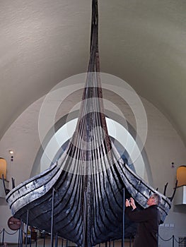 Ancient viking ship full front view decoration used in front of the boat