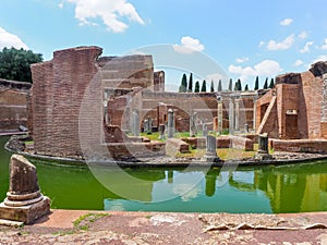 Ancient Villa Adriana with remains of Maritime Theatre, Tivoli, Italy.