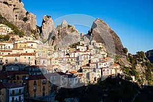 Ancient village of Castelmezzano at sunset