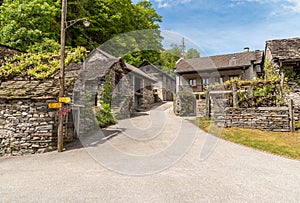 Ancient village Moghegno with rustic stone houses, hamlet of Maggia Ticino, Switzerland photo