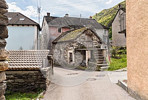 Ancient village Moghegno with rustic stone houses, hamlet of Maggia Ticino, Switzerland photo