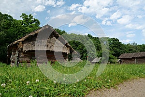 Ancient village with wooden buildings