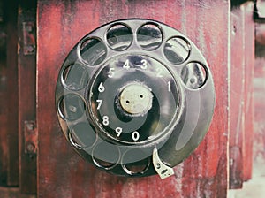 Ancient Vintage Wooden rustic Dial phone