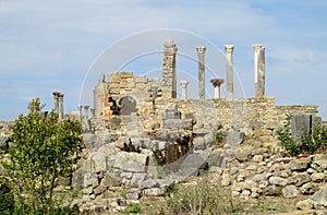 Ancient Volubilis town ruins, arch and columns