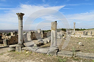 Ancient Volubilis town ruins, arch and columns