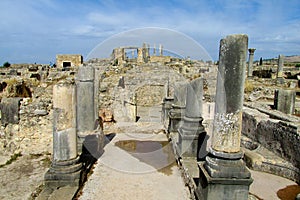 Ancient Volubilis town ruins, arch and columns