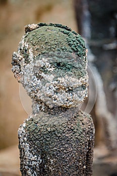 Ancient voodoo fetish sculptures used in this traditional African belief by the local fetish priest