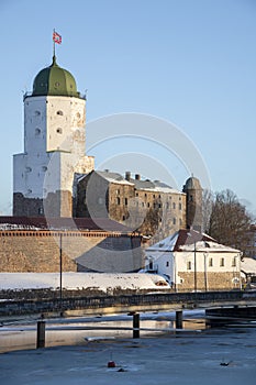 Ancient Vyborg castle on a January day. Leningrad region, Russia