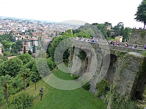 Ancient wall on a citypark to Bergamo in Italy.