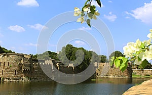 Ancient wall and fort battlements with trench landscape