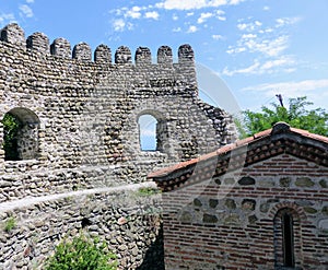 Ancient wall of a fortress of a small church to Sighnaghi in Georgia.